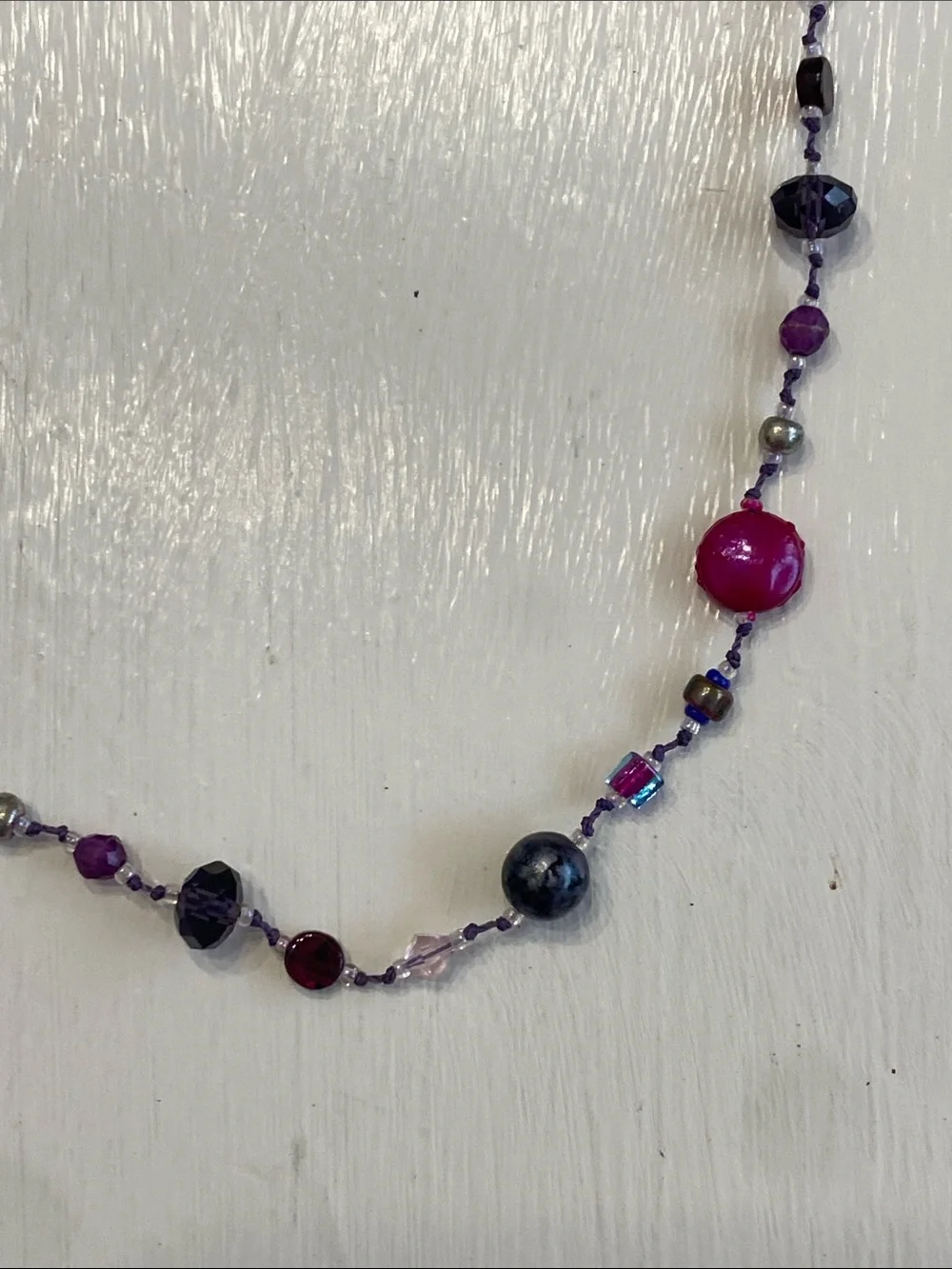 Purple & Pink Beaded Whimsical Artesian Necklace